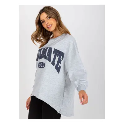 Grey and navy blue hoodie without hood with a round neckline