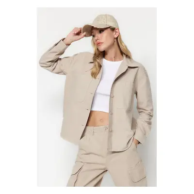 Trendyol Beige Oversize Denim Shirt Jacket