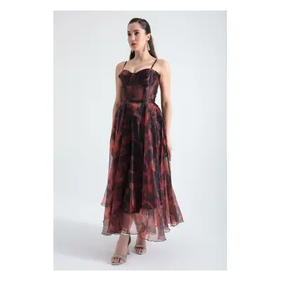 Lafaba Women's Brown Design Organza Evening Dress