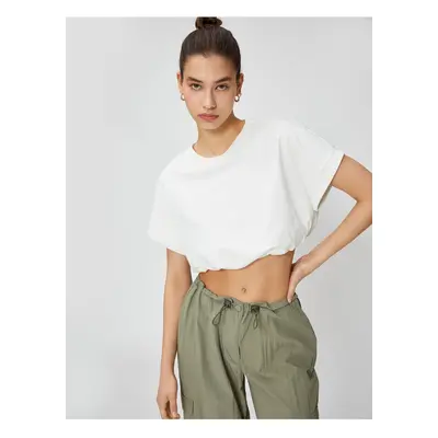 Koton Crop T-Shirt Crew Neck Short Sleeve Elastic Waist