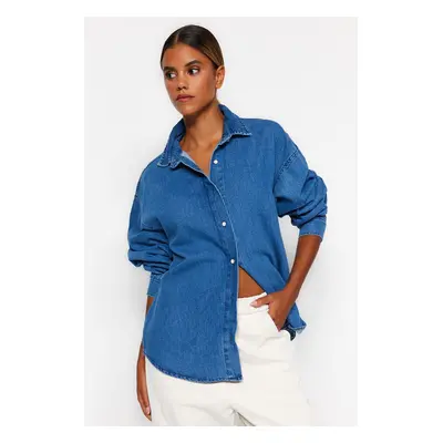 Trendyol Navy Blue Oversized Denim Shirt