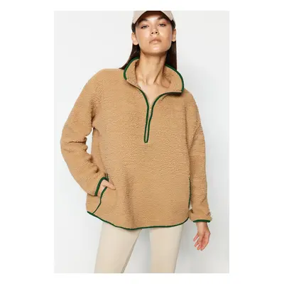 Trendyol Brown Plush Knitted Sports Sweatshirt