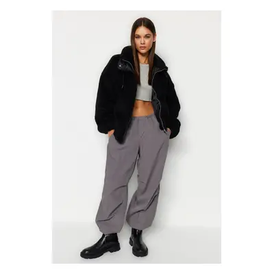 Trendyol Black Oversize plüss kabát