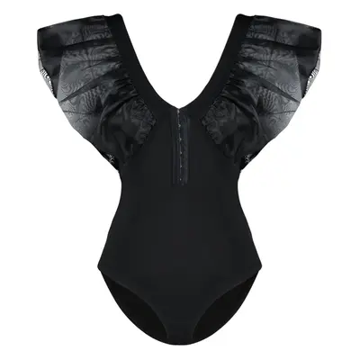 Trendyol Black Woven Garnish Attached Flexible Snaps Knitted Bodysuit