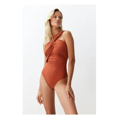 Trendyol Tile Barbell Collar Draped Regular Swimsuit