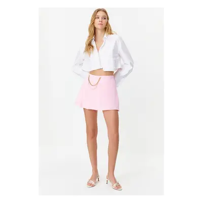 Trendyol Lilac Chain and Pleat Detailed Woven Short Skirt