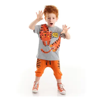 Denokids Roar Tiger Orange Boy's Summer T-shirt Capri Shorts Set