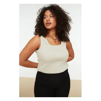 Trendyol Curve Beige Basic Corded Knitted Square Neck Undershirt