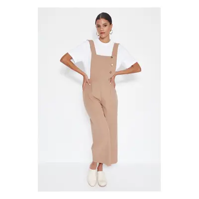 Trendyol Mink Button Detailed Square Collar Woven Jumpsuit