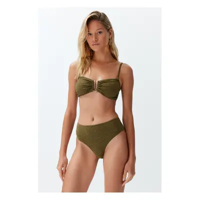 Trendyol Khaki Strapless Accessory Glitter Premium Fabric Brazilian Bikini Set