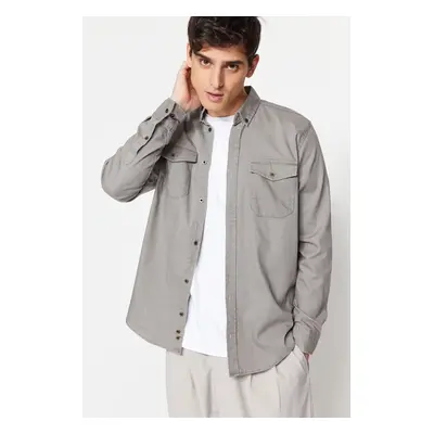 Trendyol Gray Regular Fit Double Pocket Shirt