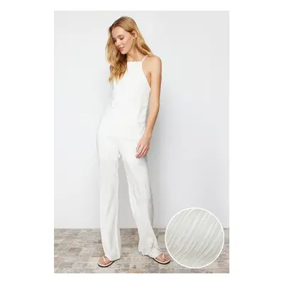 Trendyol White Pleat Lined Stretchy Knitted Trousers