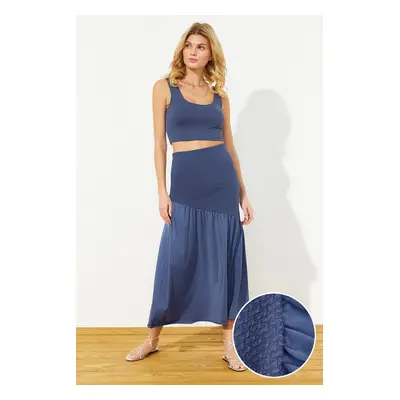 Trendyol Premium Indigo Textured Fabric Detail Maxi Skirt