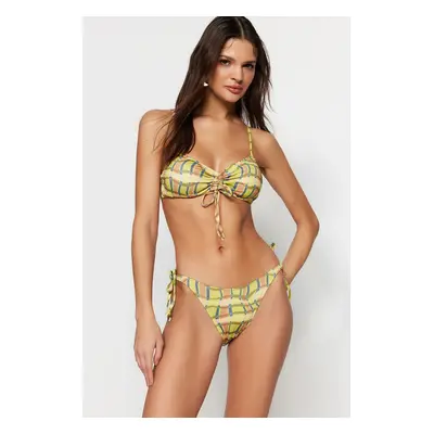 Trendyol Plaid mintás nyakkendős normál lábú bikini alsó