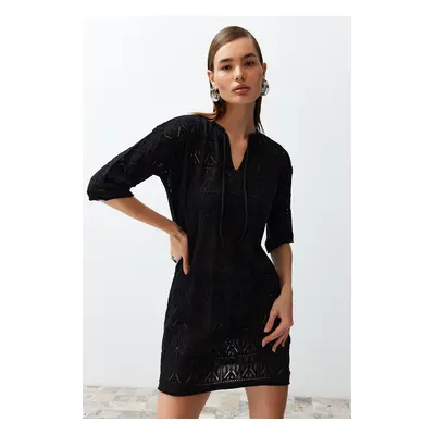 Trendyol Black Mini Knitwear Tie-Up Beach Dress