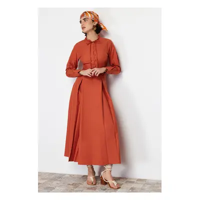 Trendyol Tile Collar Tie Detail Buttoned Woven Dress