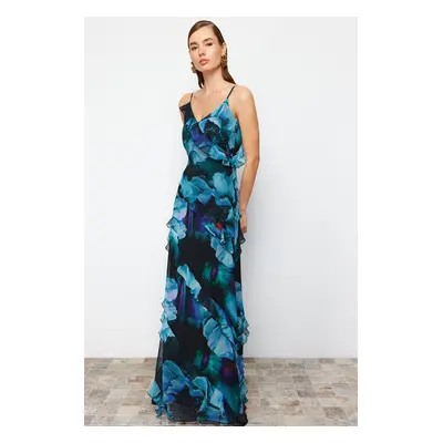 Trendyol Multicolored Ruffled Woven Long Evening Dress