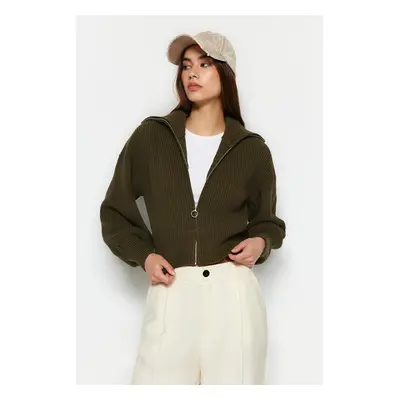 Trendyol Khaki Crop cipzáras kötöttáru Cardigan