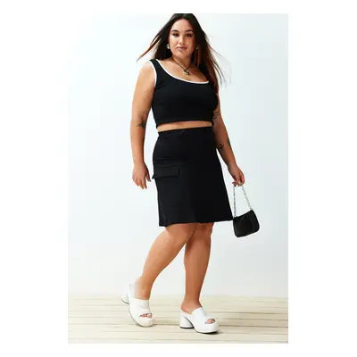 Trendyol Curve Black Pocketed Mini 100% Cotton Knitted Skirt