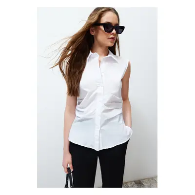 Trendyol Ecru Pleated Fitted Woven Shirt