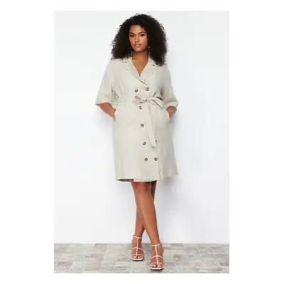 Trendyol Curve Beige Double Breasted Woven Jacket Linen Blend Dress