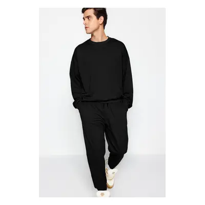 Trendyol Black Tracksuit Set Oversize/Wide Cut Long Sleeve Labeled Fleece Inside