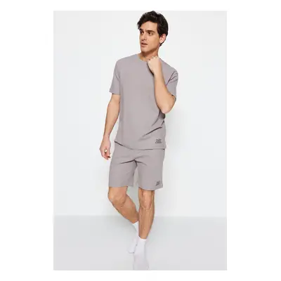 Trendyol Gray Regular Fit Knitted Pajama Set with Shorts