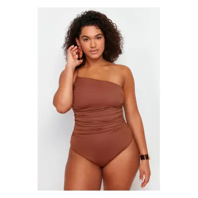 Trendyol Curve Brown One Shoulder Swimsuit