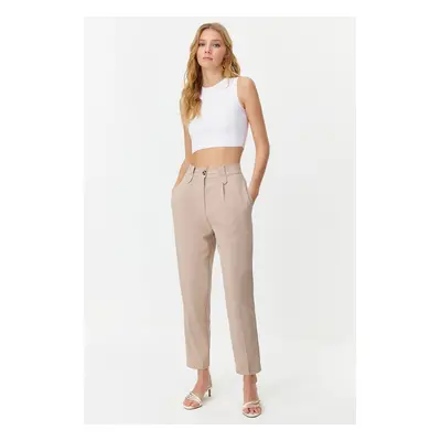 Trendyol Light Brown Carrot High Waist Polyviscon Woven Trousers