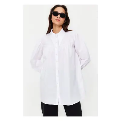 Trendyol Ecru Collar Detailed Comfy Cut Cotton Woven Shirt