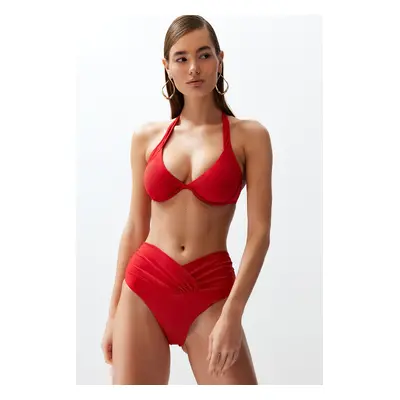 Trendyol Red V-Cut High Waist Regular Bikini Bottom