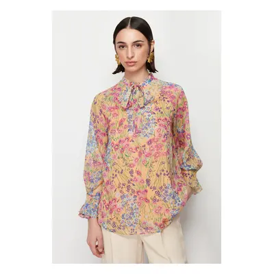 Trendyol Yellow Lined Chiffon Patterned Woven Tunic