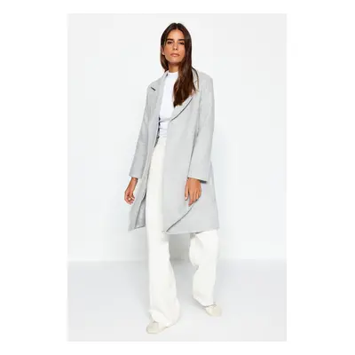 Trendyol Gray Belted Long Wool Cachet Coat