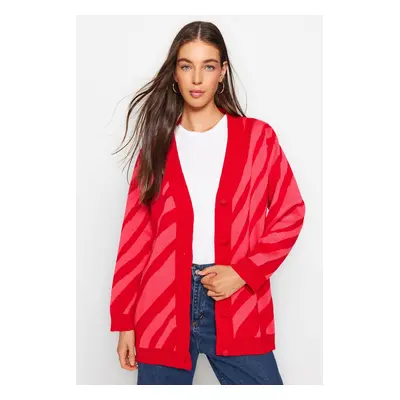 Trendyol Red Animal csíkos mintás kötöttáru Cardigan