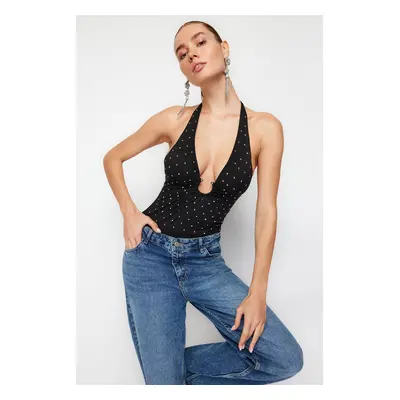 Trendyol Knitted Bodysuit with Black Shiny Stone Accessories