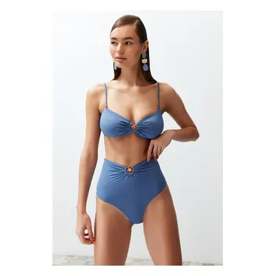 Trendyol Blue Premium Accessory High Waist Hipster Bikini Bottom