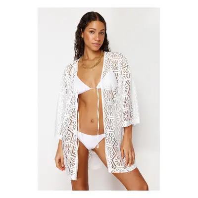 Trendyol Ecru Mini Knitted Lace Kimono&Kaftan