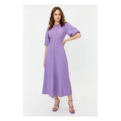 Trendyol Lilac Balloon Sleeve Cotton Woven Dress