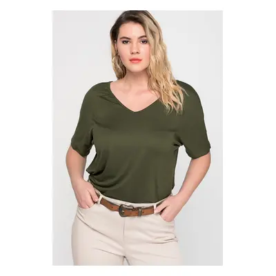 Şans Women's Plus Size Khaki Viscose Tunic With Low-Cut Back