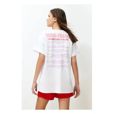 Trendyol White 100% Cotton Oversize/Wide Fit Back and Front Printed Knitted T-Shirt