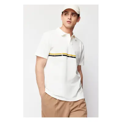 Trendyol White Regular Cut Stripe Printed 100% Cotton Polo Neck T-shirt