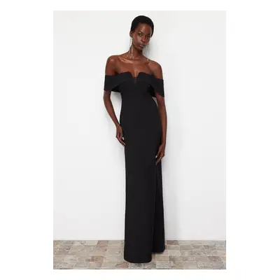 Trendyol Black Body-Sitting Woven Long Evening Dress