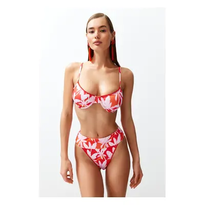 Trendyol Tropical Pattern Embroidered High Waist Hipster Bikini Bottom