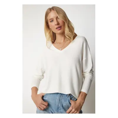 Happiness İstanbul Women's Ecru V-Neck Knitwear Blouse