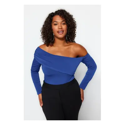 Trendyol Curve Blue Asymmetric Collar Knitted Blouse