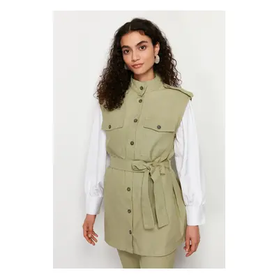 Trendyol Khaki Safari Model Woven Gabardine Vest Trousers Bottom Top Suit