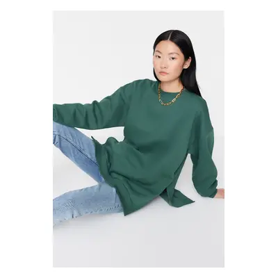 Trendyol Green Oversize/Wide fit with slits. Thick Fleece Inside Knitted Sweatshirt