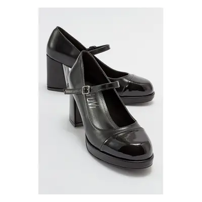 LuviShoes PAEIS Black Patent Leather Women's Heeled Shoes.