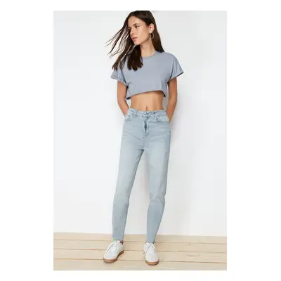 Trendyol Light Gray High Waist Slim Mom Jeans