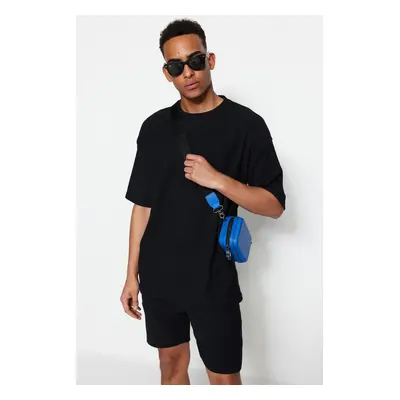 Trendyol Limited Edition Black Oversize Crew Neck Short Sleeve Textured Ottoman T-Shirt